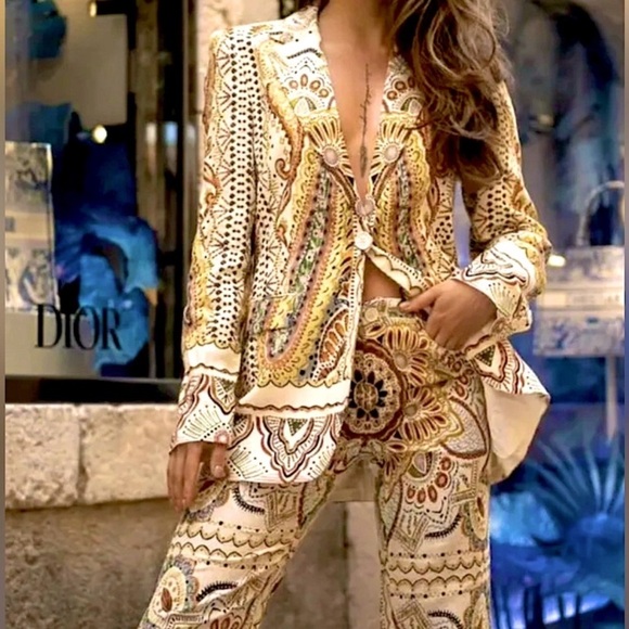 LIKE NEW ZARA PAISLEY PRINTED LINEN COTTON BLEND BLAZER (S) & MATCHING PANTS (M) - Picture 15 of 15